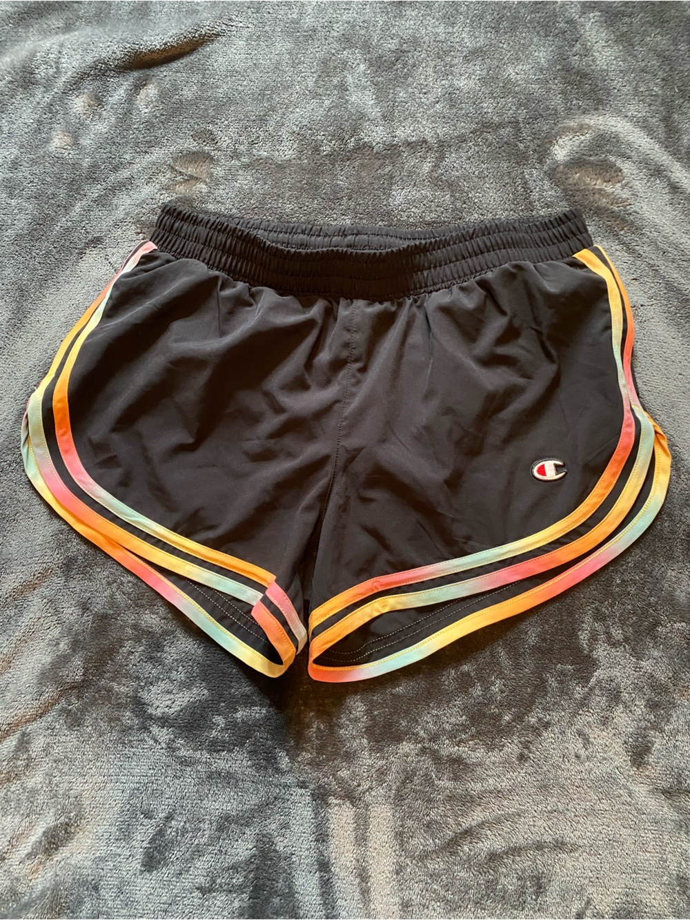 Champion Black Athletic Shorts with Rainbow Trim